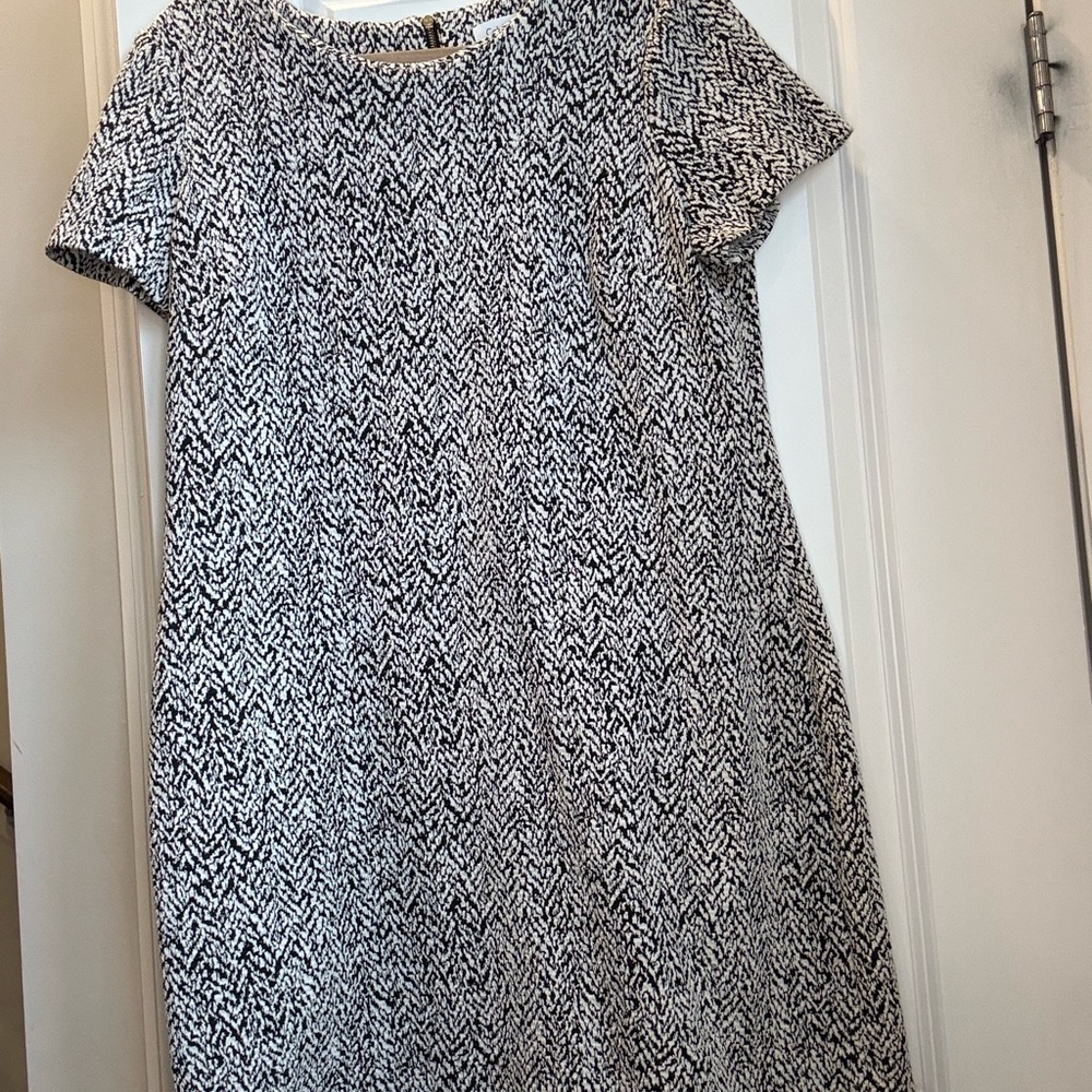 Calvin Klein Black and White Textured Midi Dress